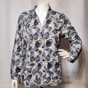 Barco Uniforms Leaf Pattern Long Sleeve Scrubs Jacket  Black Slate Gray Medium